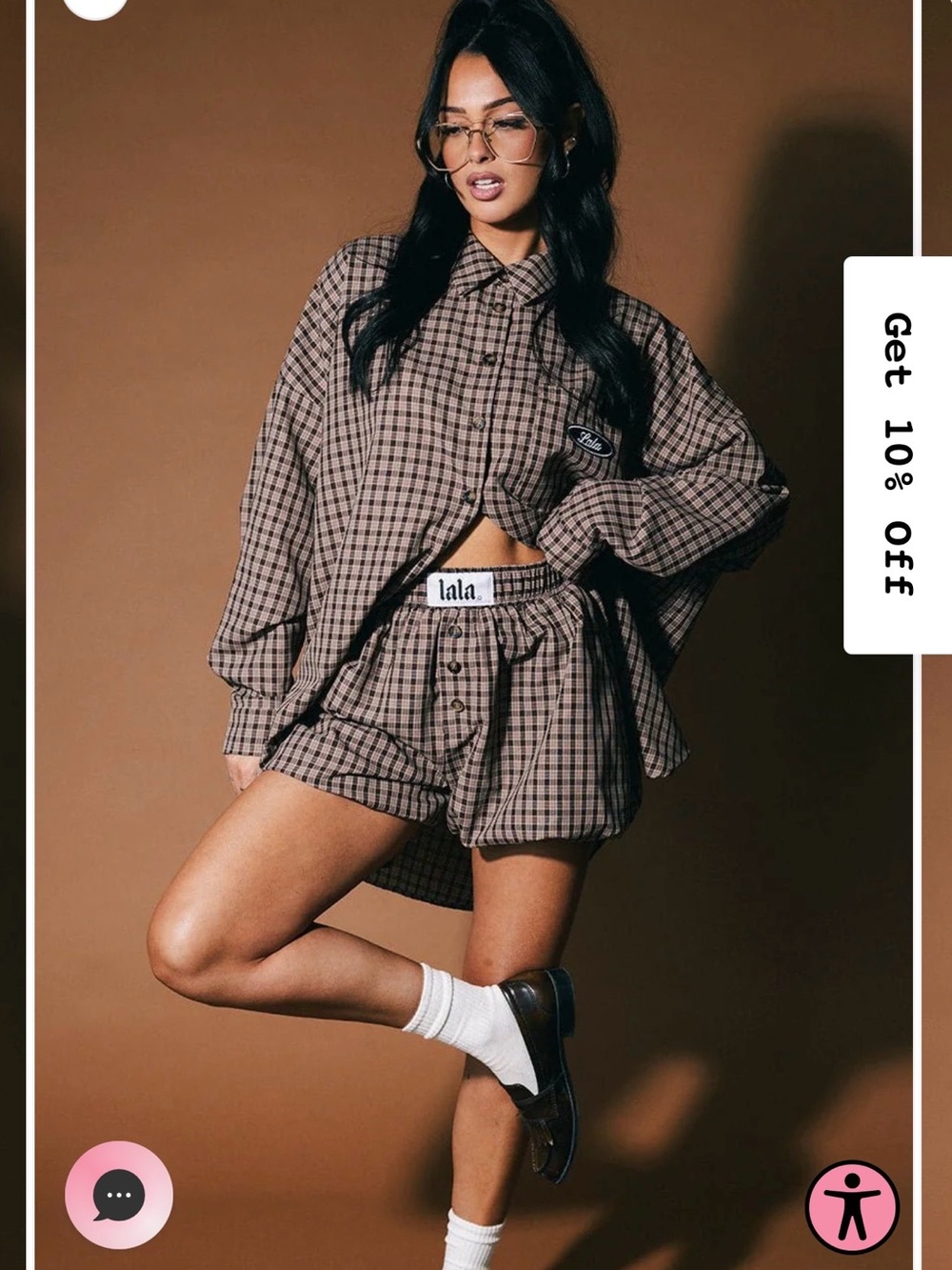 Lala Checked Lounge Shirt & Shorts Set - Brown Plaid
